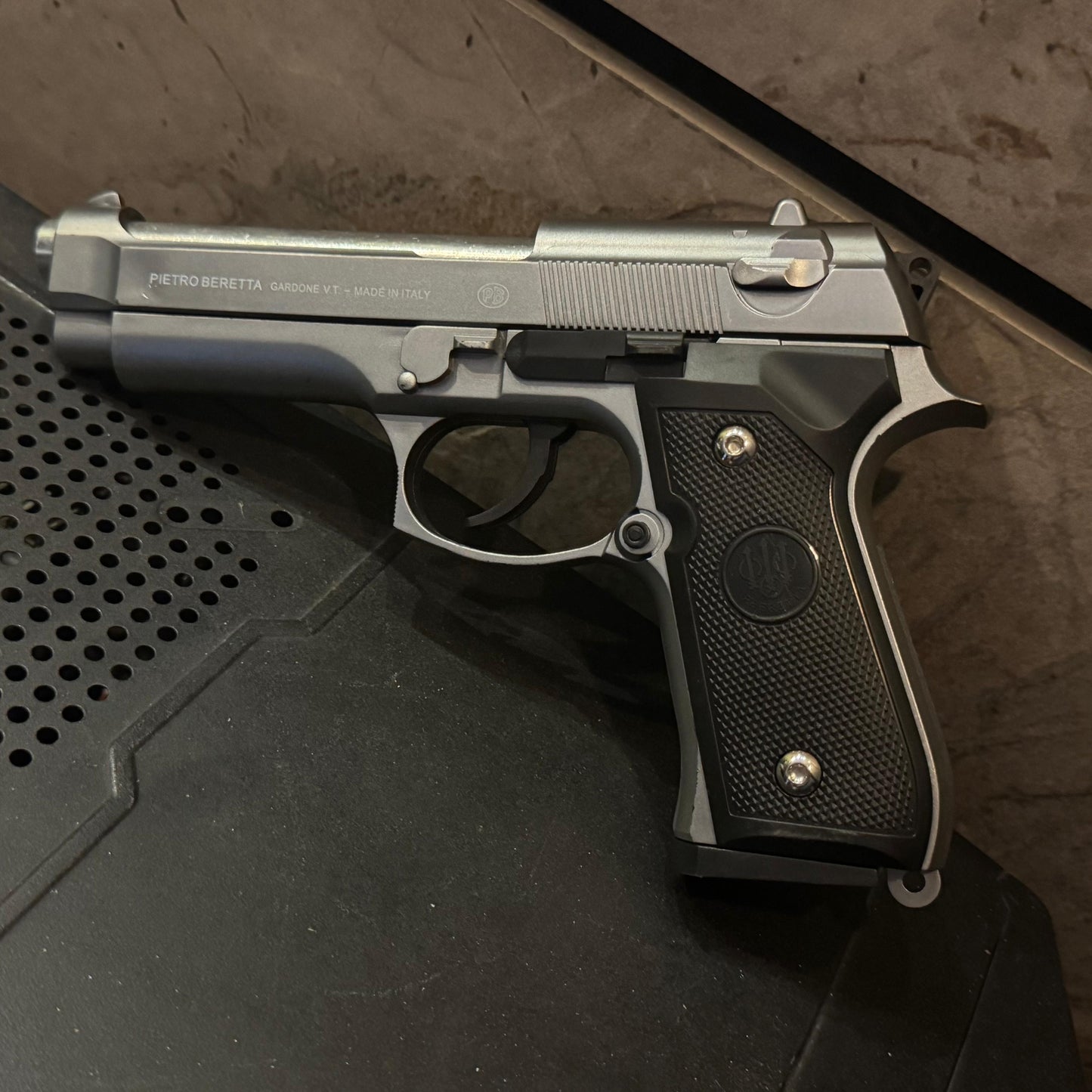 Silver M92 Beretta Airsoft Toy Gun – Realistic Design, Safe & Fun for Play